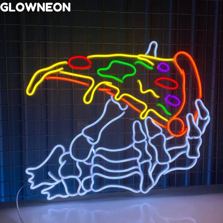 Glow Neon - Wholesale Neon Sign - Skeleton's Hand Pizza Neon Sign, Pizza Restaurant Led Light1