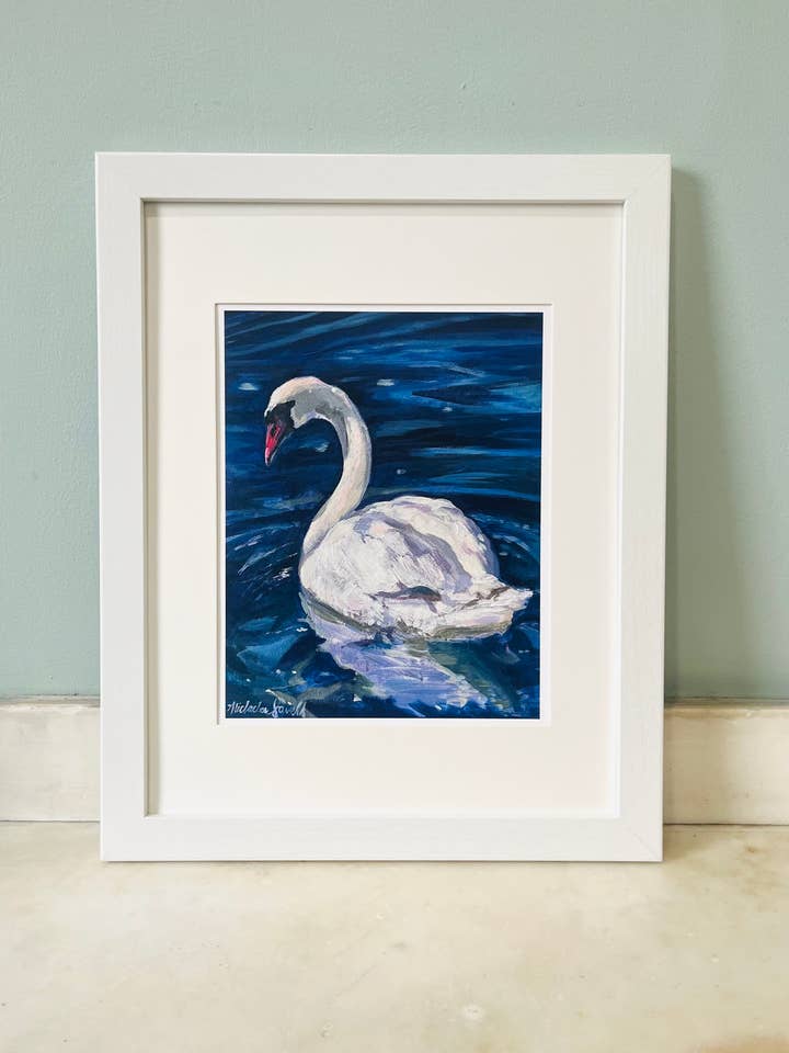 Swan in dark water with ripples - nature fine art print for wholesale by Savell Studio