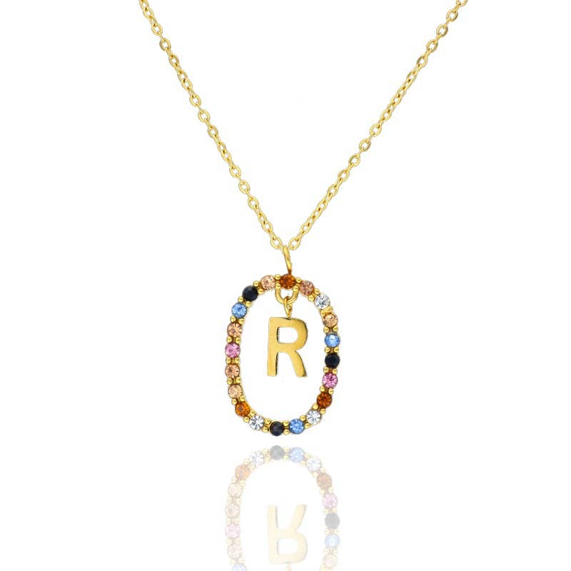 Las Joyas de Amanda - Wholesale Pendant/Charm Necklace - Oval Steel Pendant Necklace with Letter0