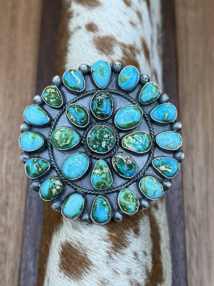 Navajo handgefertigtes Armband aus Sterlingsilber mit Sonoran Gold Türkis Mega Cuff für den Großhandel von Native City Jewelry