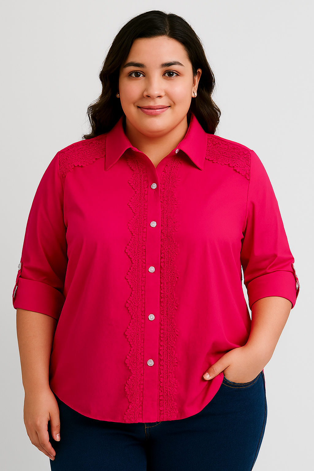 Afinity - Vente Chemise à col boutonné – femme - Chemise femme grande taille Élégance & confort en coton M1926