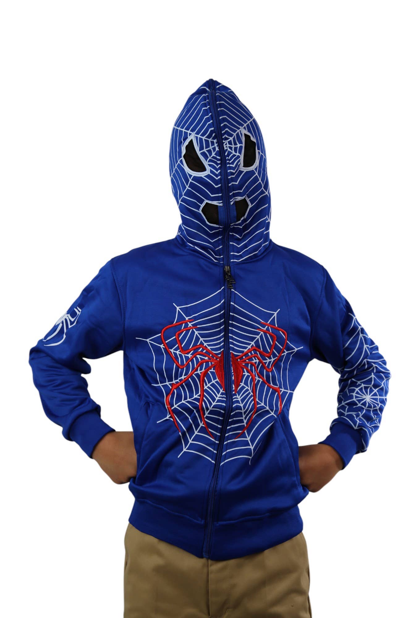 Lime Tree Clothing Inc. – Großhandel Hoodie – Kinder – Spider Hero Hoodie mit Reißverschluss für Kinder — lustiges Design mit Maskenkapuze8