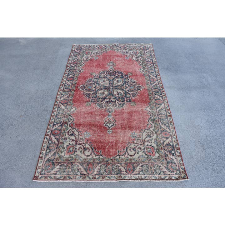 Authentic Distressed Wool Rug - Red & Blue Classic Design for wholesale by Anatolia Loom