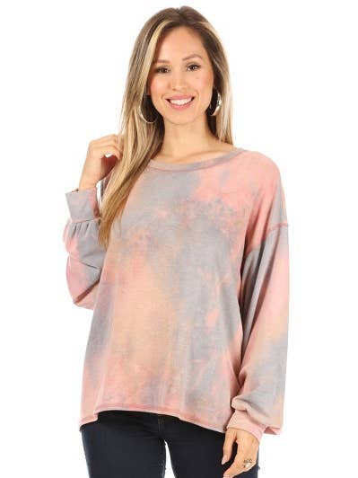 Plus Size Tie Dye Top met lange mouwen - x211019 voor wholesale door Chris & Carol Apparel