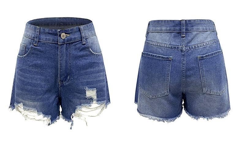 Blauw Blauw gewassen spijkershort met scheuren XYK006 voor groothandel op Faire5