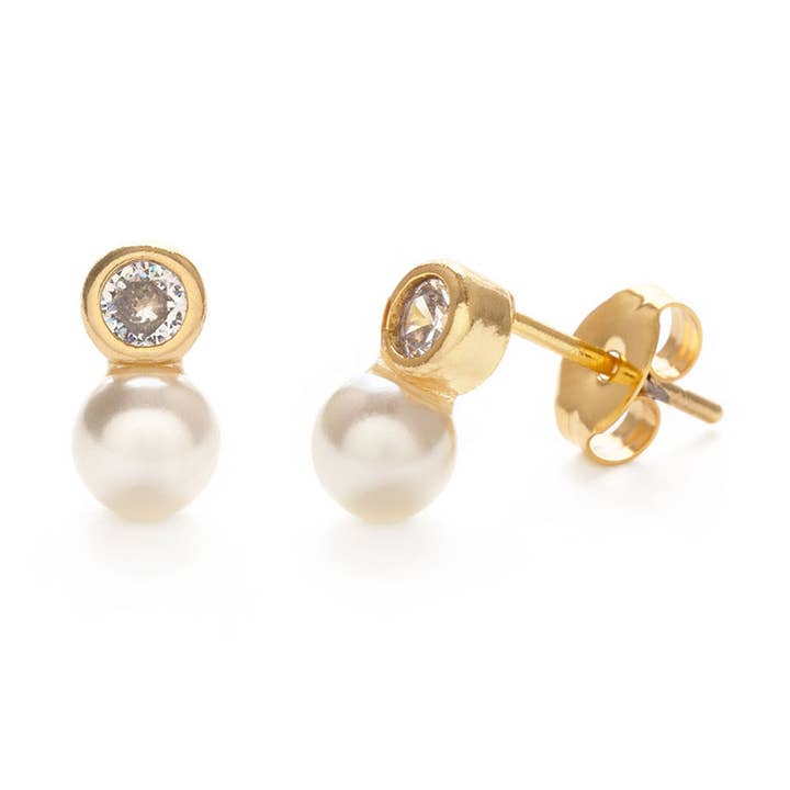 Pearl + Crystal Stud Earrings for wholesale by Amano Studio