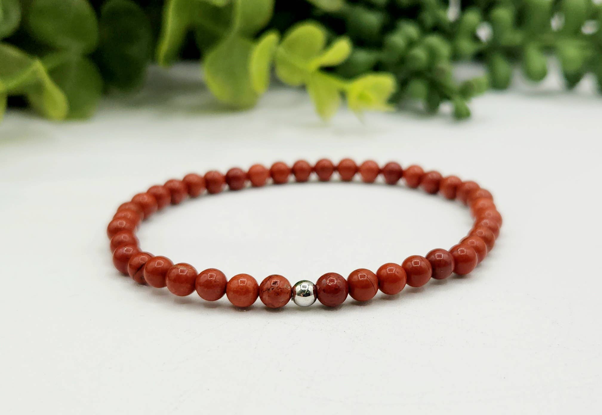 Meraki Gemstones - Wholesale Beaded Bracelet - Red Japser Gemstone Stretchable Bracelet 4MM beads-7.5" L2