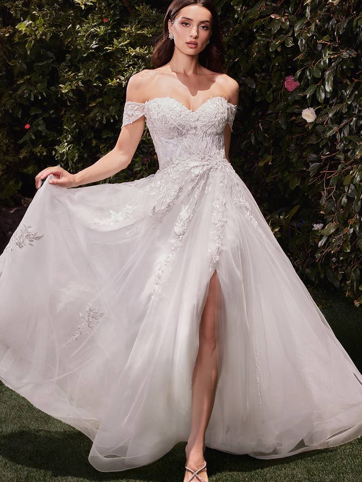 A-lijn trouwjurk met kanten en tule, off-shoulder voor wholesale door Ladivine by Cinderella Divine