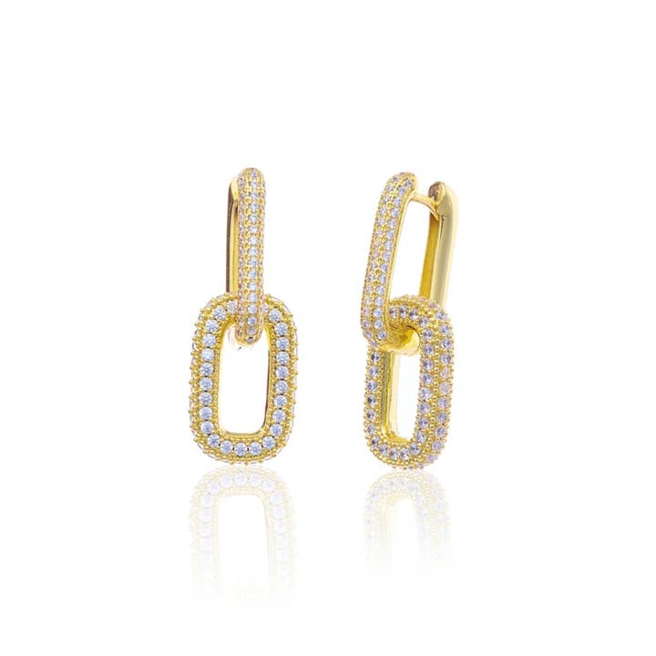 Brinco Pavé de Duplo Elo por atacado de Lucky Star Jewels