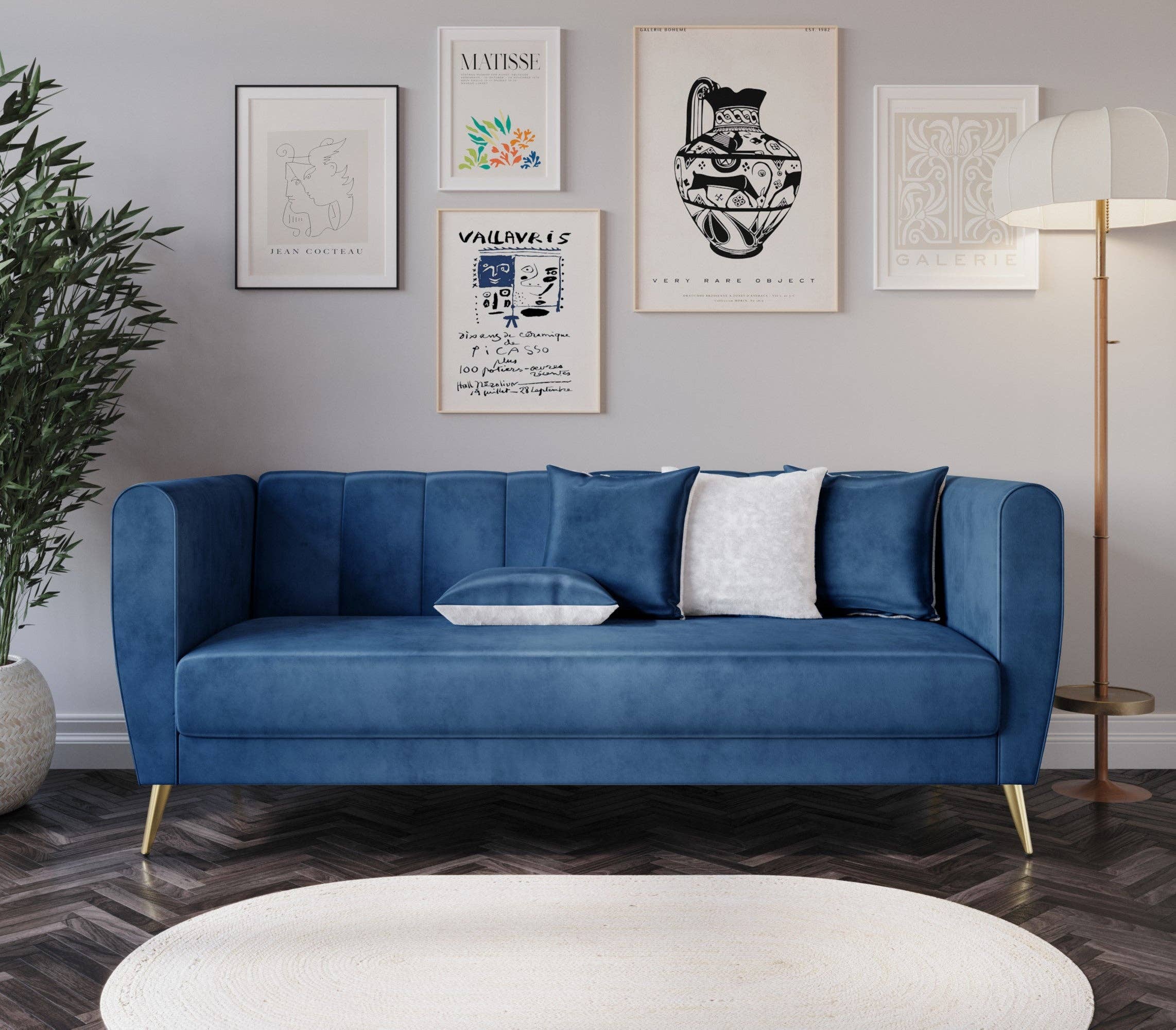 Home Design - Wholesale Sofa - Scarlett Velvet Flared Arm 3-Seater Sofa with 4 Throw Pillow12