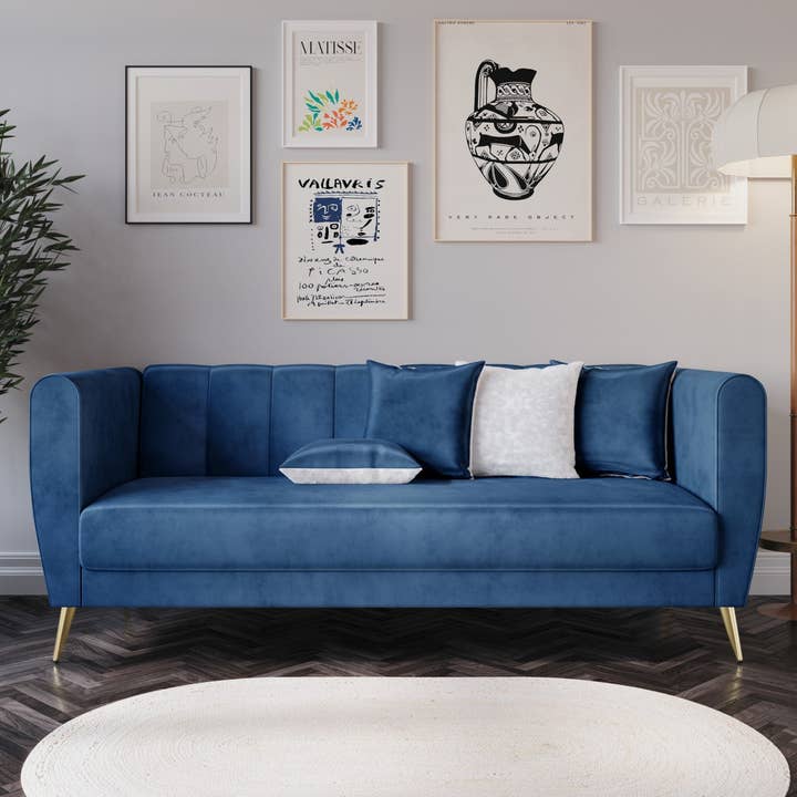 Home Design - Wholesale Sofa - Scarlett Velvet Flared Arm 3-Seater Sofa with 4 Throw Pillow12