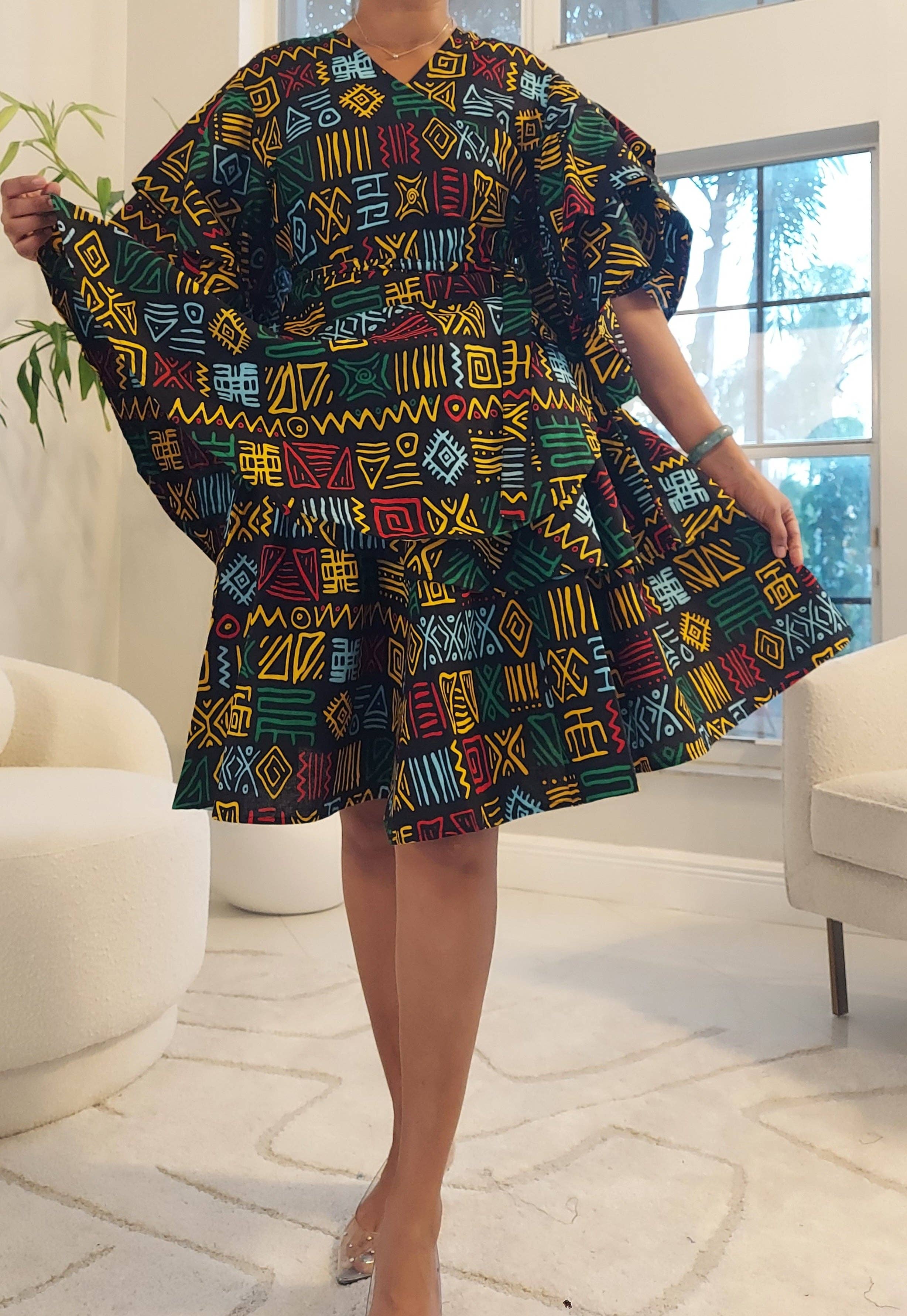 India Batik – wholesale Set med topp och kjol - Dam – Omlottblus & Kjol-Svart/Rasta1