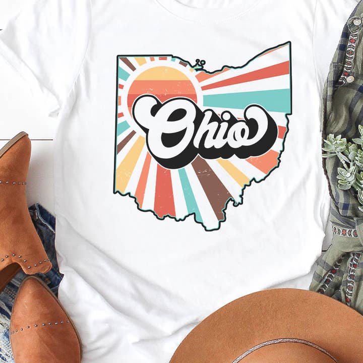 Maglietta grafica Ohio Retro State per la vendita all'ingrosso da parte di Kissed Apparel