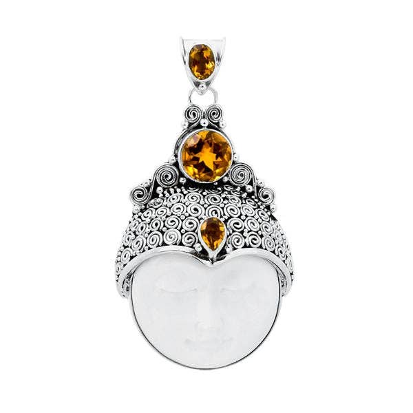 AP-1000-CO2 Sterling Silver Bone Face Pendant with Citrine Quartz, – Wholesale Bali Jewelry for wholesale by Bali Designs