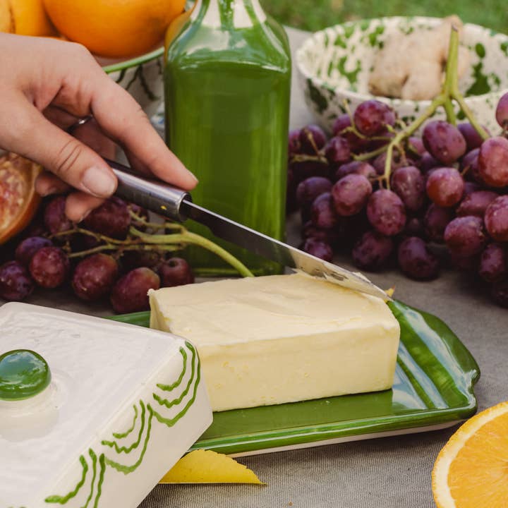 Alfar Tierra Cocida - Wholesale Butter Dish - Artisanal Ceramic Butter Dish – Green & White / ROOTS2