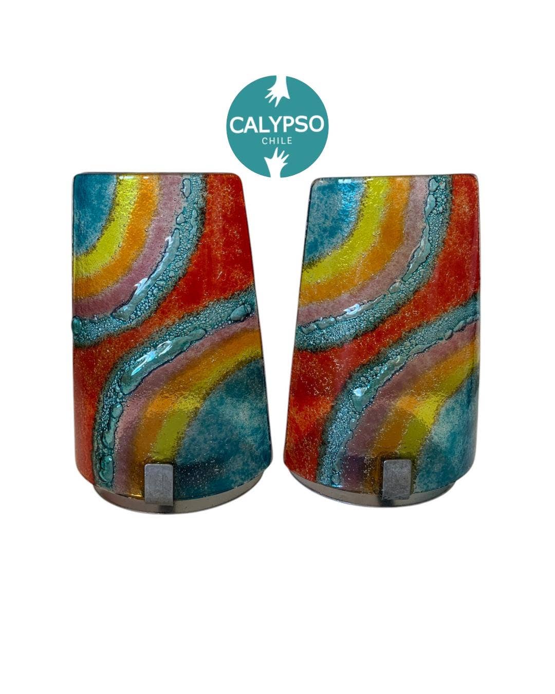 Calypso Chile - Vente Bougeoirs - Chandeliers arc-en-ciel de Shabbat - Judaïca en verre fusionné fait main0