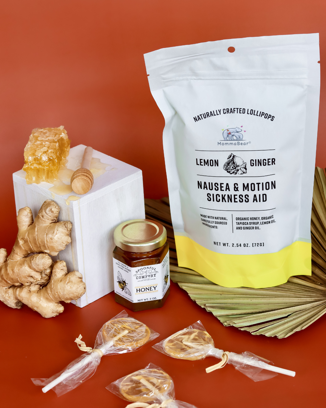 MommaBear Organics - Wholesale Lollipop - Nausea & Motion Sickness Aid Lollipops; Lemon, Ginger, Honey1