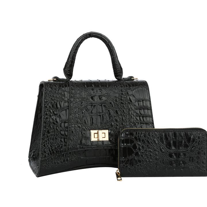 Fashion Croco Satchel with Wallet for wholesale by Handbag Factory Corp
