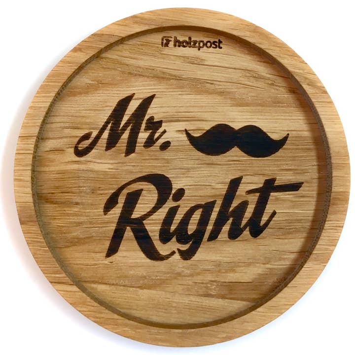 Coaster made of oak “Mr. Right” for wholesale by holzpost GmbH