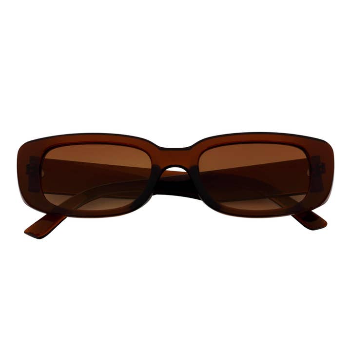 SLIM - Retro 90s Slanke Kleine Rechthoekige Zonnebril Helder Bruin Amber Vervagen voor wholesale door Morspecs