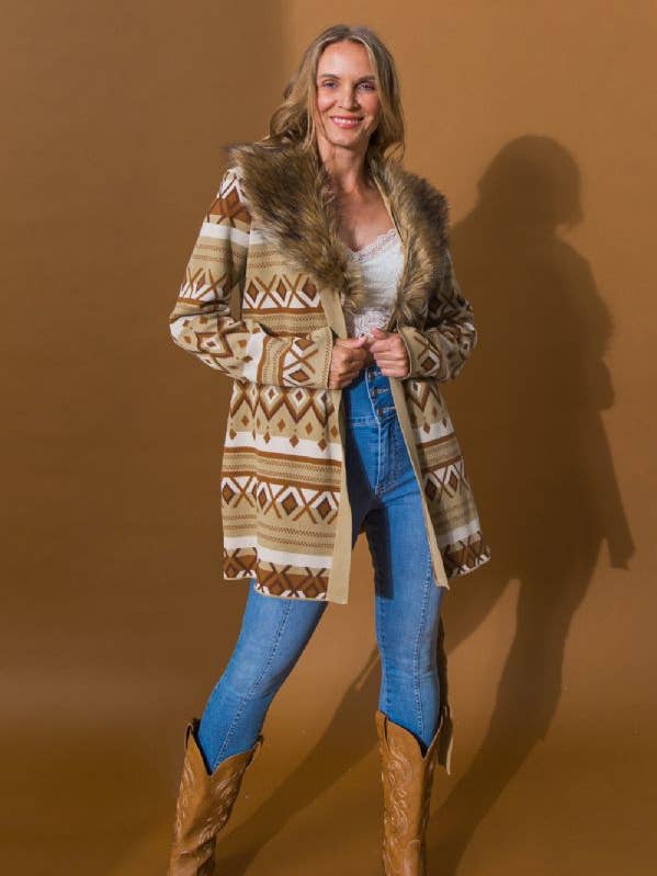 A midi jacquard knit sweater cardigan -ISW5052 for wholesale by FLYING TOMATO