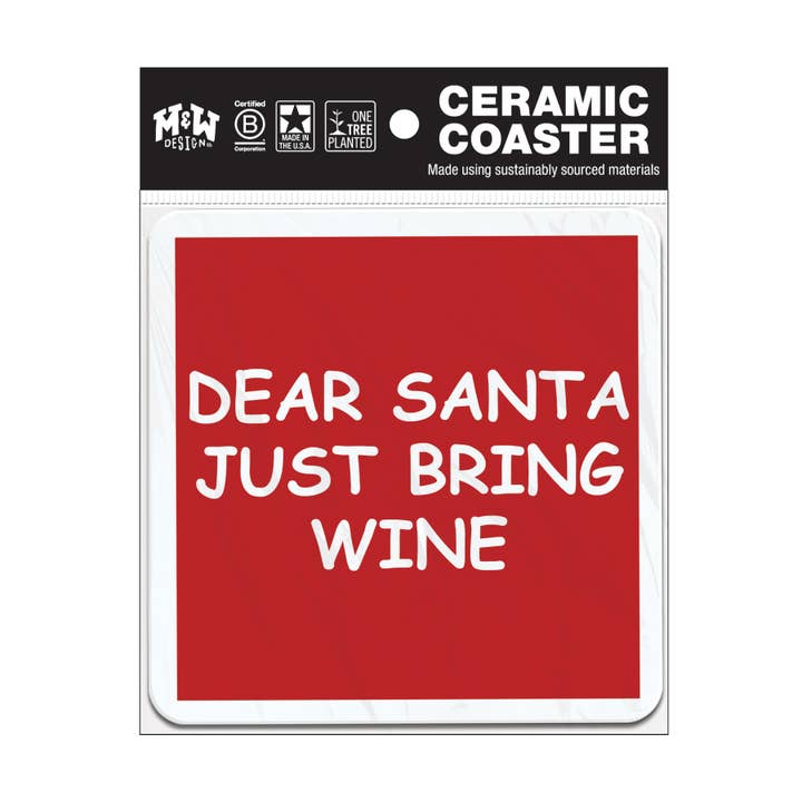 Cher Père Noël… apportez juste du vin - Dessous de verre en céramique pour la vente par WitWords by M&W Design Co.