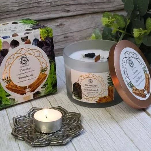 Ethike.eu - Wholesale Jar/Filled Candle - Cleansing - Sandalwood Semiprecious Stone Candle2