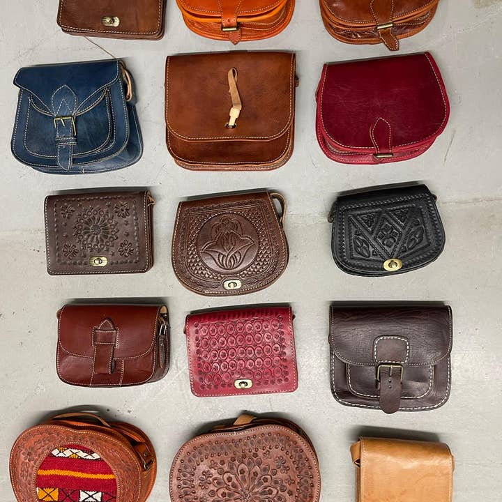 Set di borse a mano in vera pelle marocchina Rafia per la vendita all'ingrosso da parte di Fezcrafts