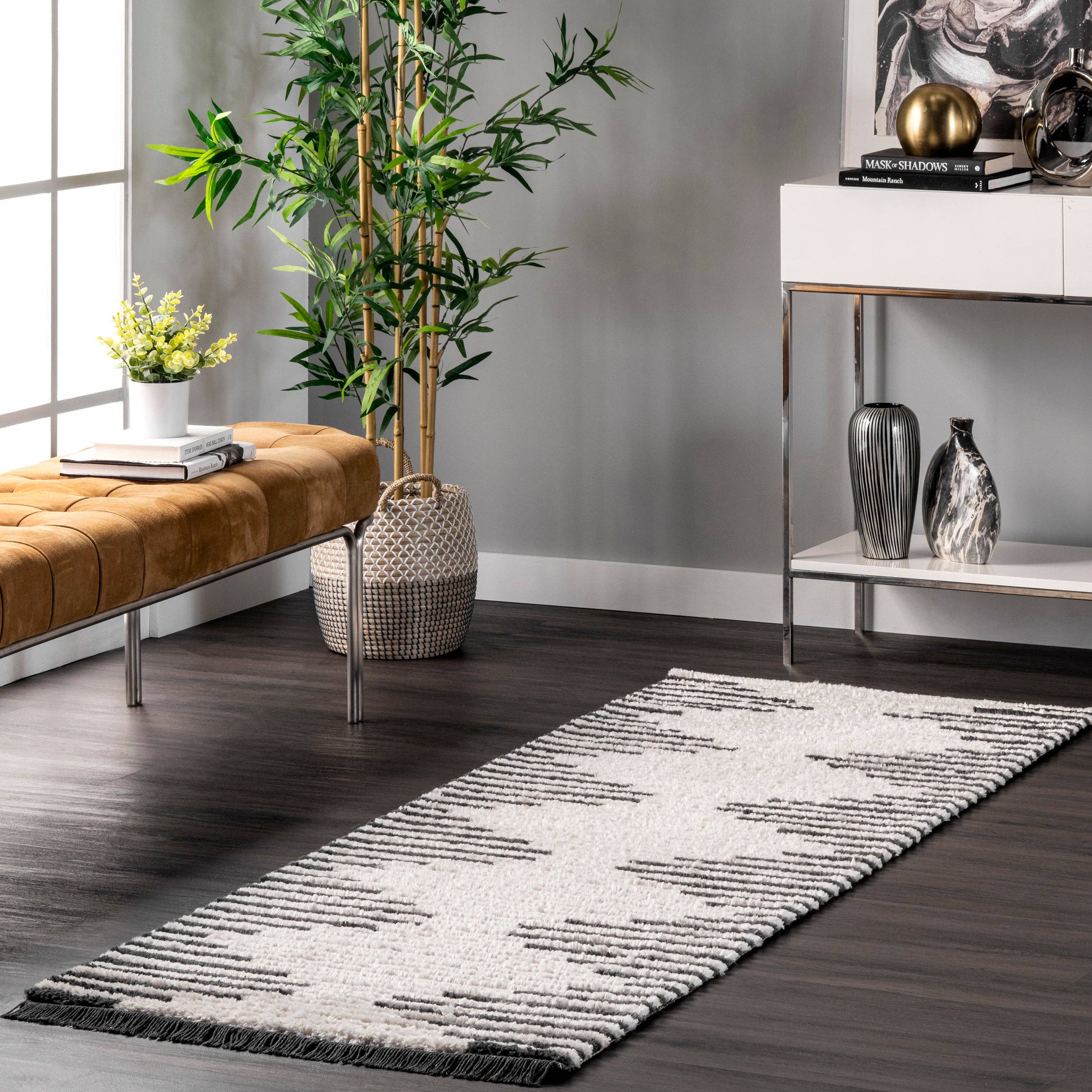 Beige Morgan Contemporary Shag Fringe Area Rug for wholesale on Faire8