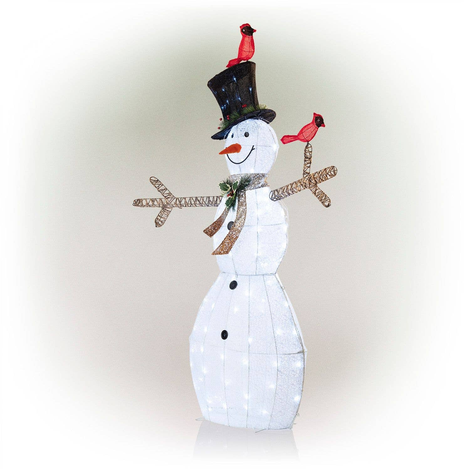 Alpine Corporation - Wholesale Christmas Decoration - Alpine White Mesh Snowman w/Birds & 140 Cool White LED -Lg9
