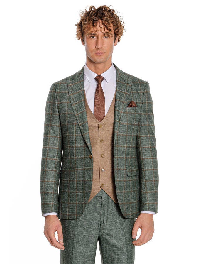 Verde Terno masculino com estampa xadrez com estampa elegante - Wessi para venda a revendedores na Faire8