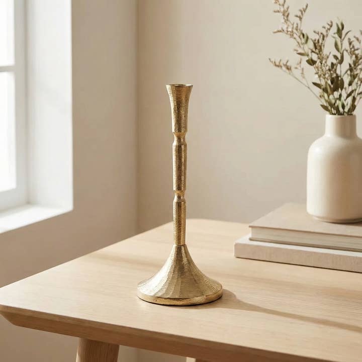 Gold Texture 12" Candle Holder for wholesale by India Handicrafts Inc