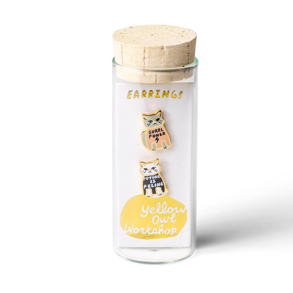 Yellow Owl Workshop - Wholesale Stud/Post Earrings - Girl Power Earrings - Gold Cat Statement Studs1