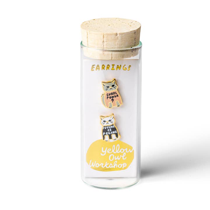 Yellow Owl Workshop - Wholesale Stud/Post Earrings - Girl Power Earrings - Gold Cat Statement Studs1