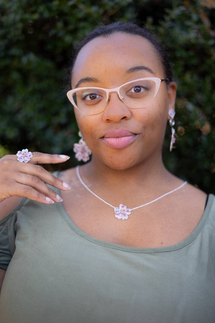 Perennial Peaces - Wholesale Dangle Earrings - Pink Flower Power Stud Spiral Dangles2