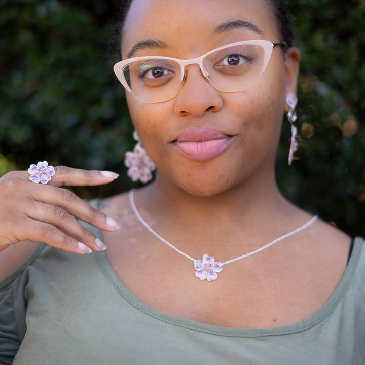 Perennial Peaces - Wholesale Dangle Earrings - Pink Flower Power Stud Spiral Dangles2