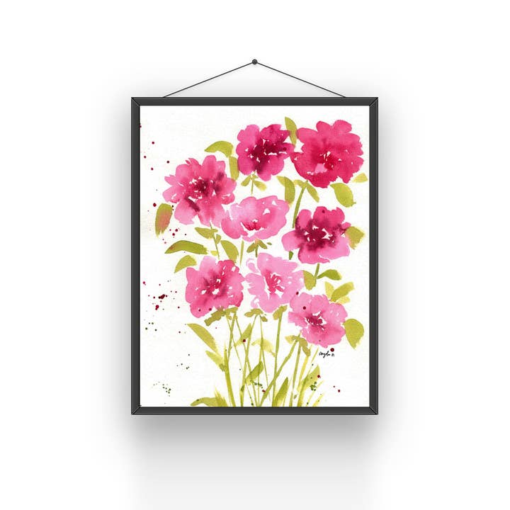 Impressão artística original em aquarela solta em rosa floral por atacado de Modera Studio