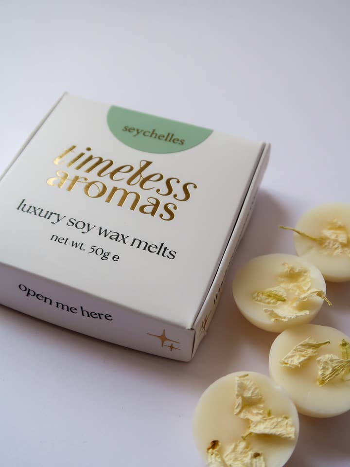 Seychellen Sojawas Smelt Box - Kokos, Jasmijn & Musk Geur | Huisparfum voor wholesale door Timeless Aromas Ltd