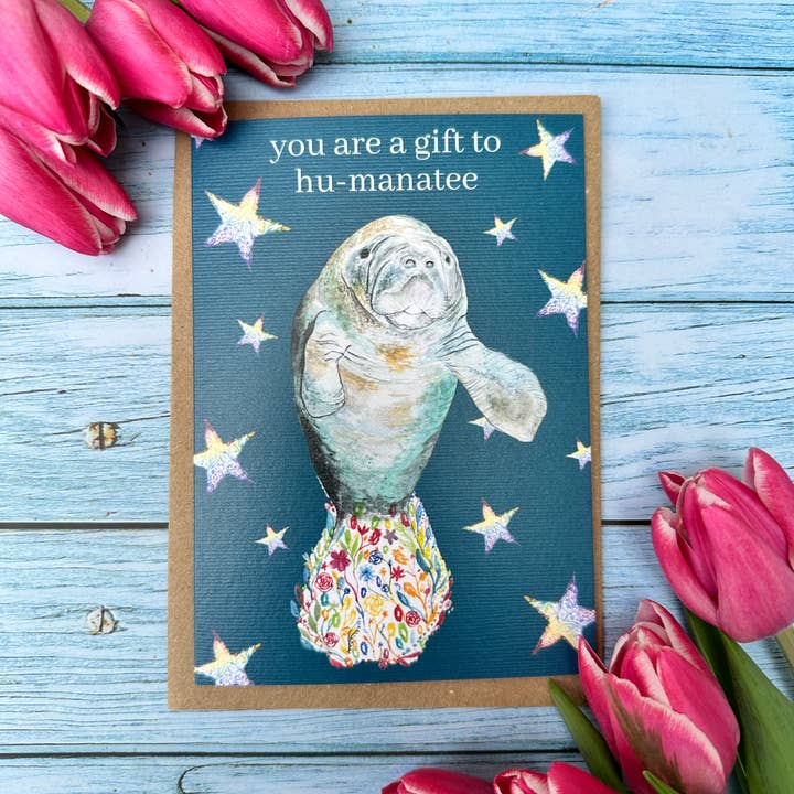 Gift to Hu Manatee | Eco Friendly Card Cute Colourful Sea) for wholesale by Jen Winnett Eco Artist