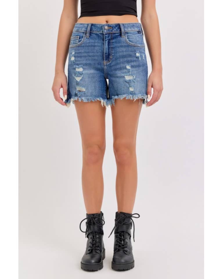48848BF-DKD-1-Distressed Fray Hem Boyfriend Denim Shorts for wholesale by JBLA FASHION