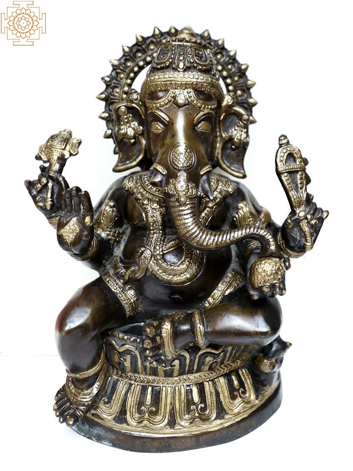 Ganesha sentado señor de latón de 14» para venta al por mayor de Exotic India Art