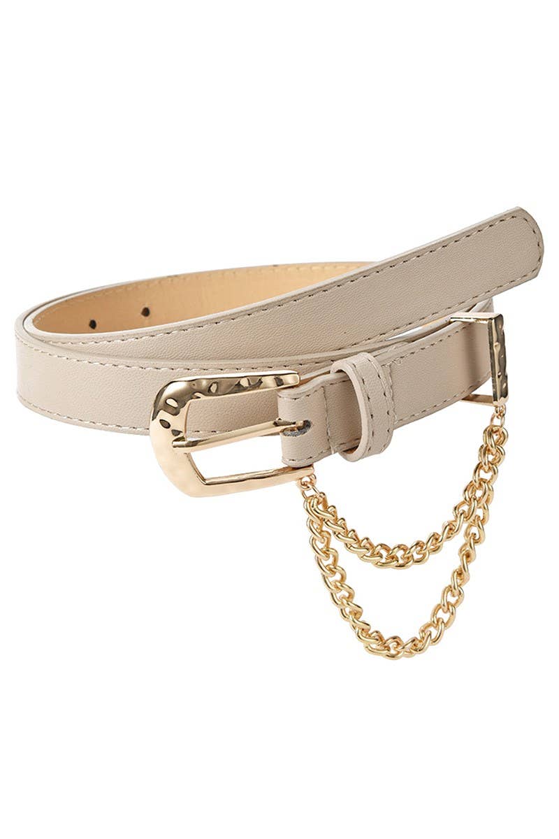 Lily Clothing - Wholesale Belt - Women's - CUBAN CHAIN DETAIL SOLID REGULAR LEATHER BELT_CWABE0318
