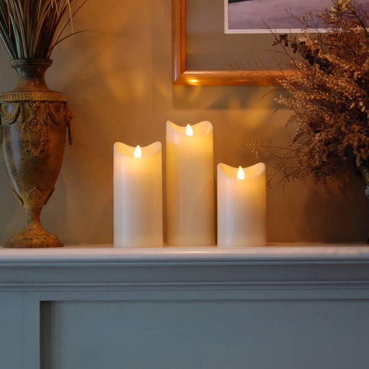 LumaBase - Wholesale Flameless Candle - Battery Operated LED Candles With Moving Flame - Set of 3