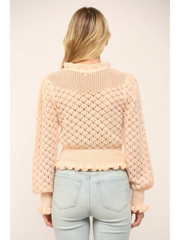 FATE - Vendita all'ingrosso Maglione tricot - Donna - MAGLIONE IN PIQUÉ CON VOLANT E SCOLLO A LUPETTO CON APERTURA SUL FONDO LW2040