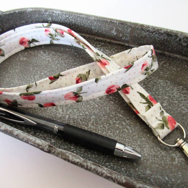 Peony Lanyard, Rose Lanyard, Fabric Key Lanyard, Floral Lanyard, Fabric Lanyard, Gift for Coworker, Keychain, Lanyard, ID Lanyard for wholesale by Thread and Purls