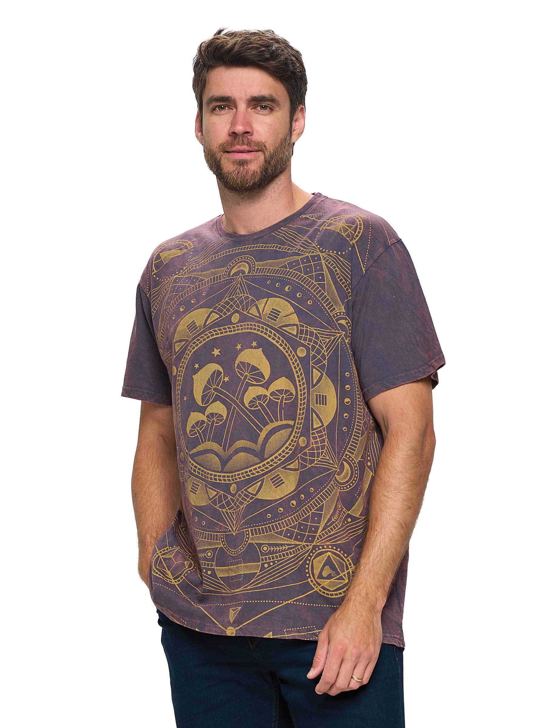 Yak & Yeti - Vente T-shirt sérigraphié – homme - T-shirt Sacred Geometry Mushrooms pour hommes3