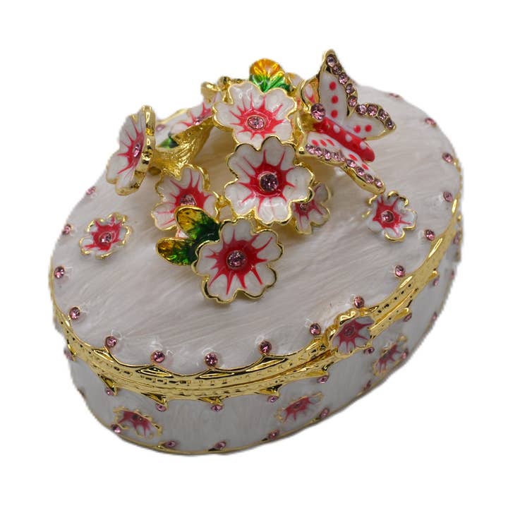 Boîte à bibelots papillon floral en forme ovale Ciel pour la vente par Ciel Collectables