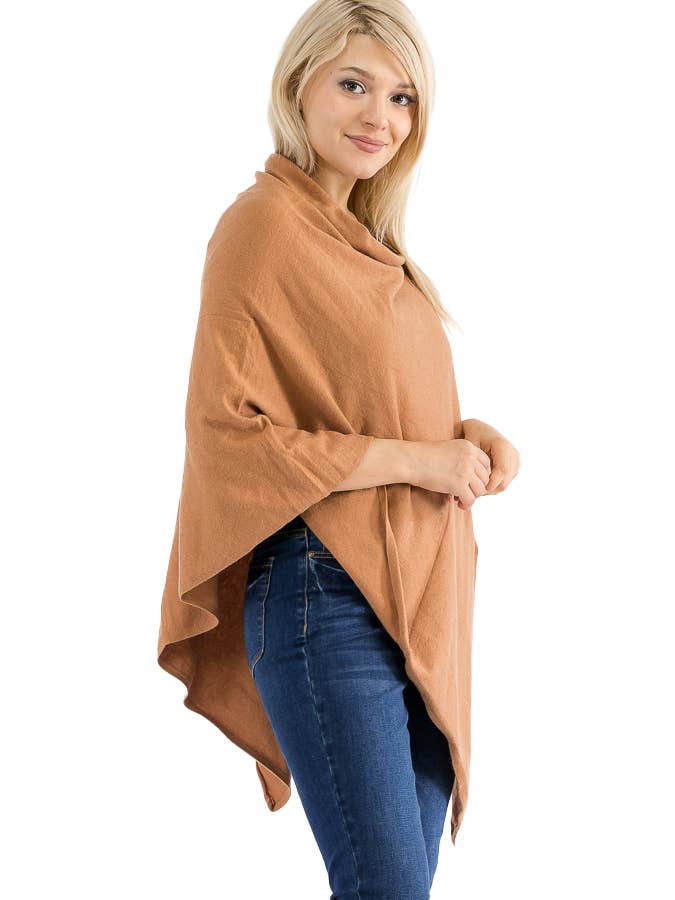 Cap Zone - Wholesale Poncho - Women's - Minimalistic Cashmere-Blend Boat Cowl Neck Pullover Poncho11