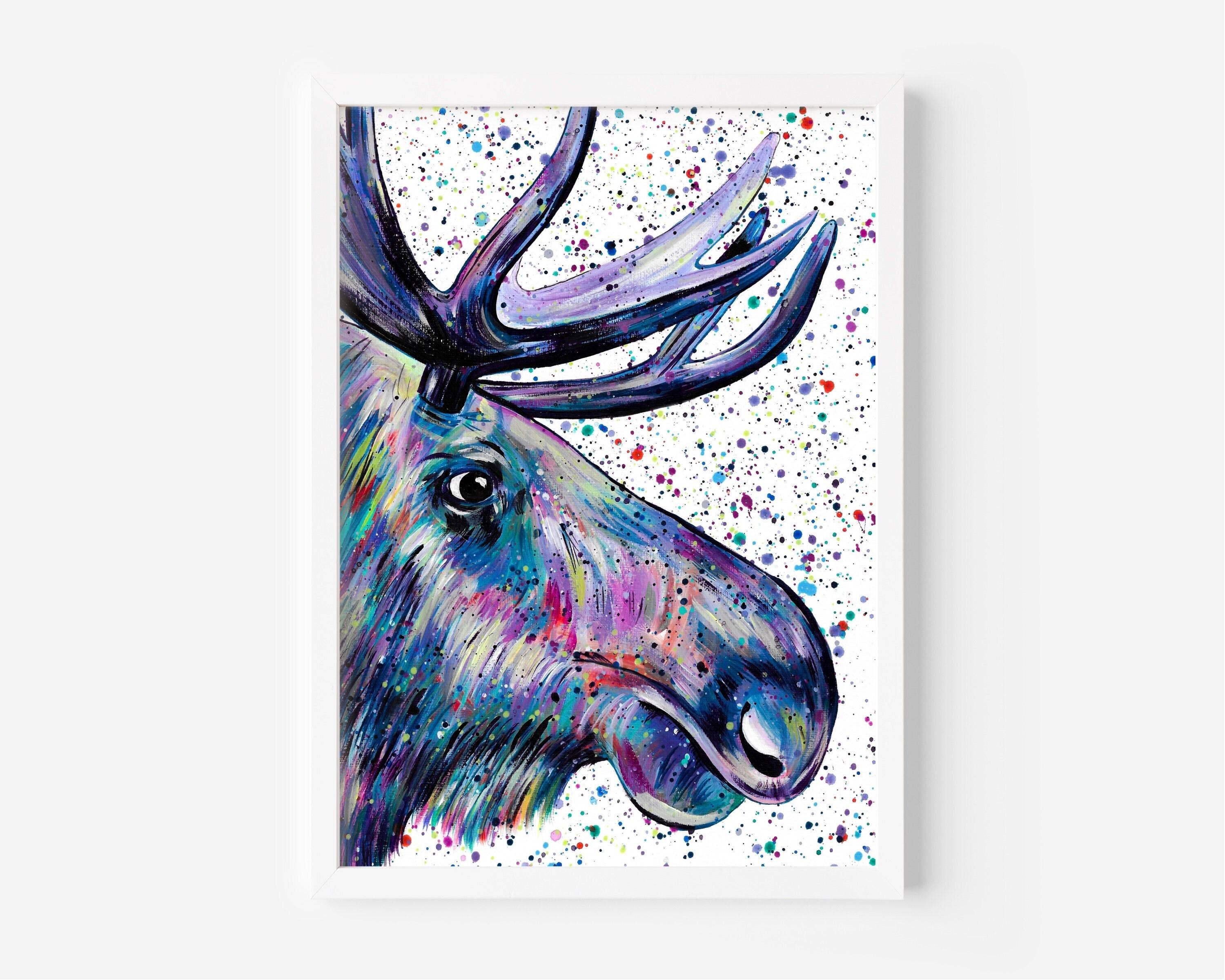 Emma LC Art – wholesale Art print – Canadian Moose Art Print, Colourful Wildlife Art2