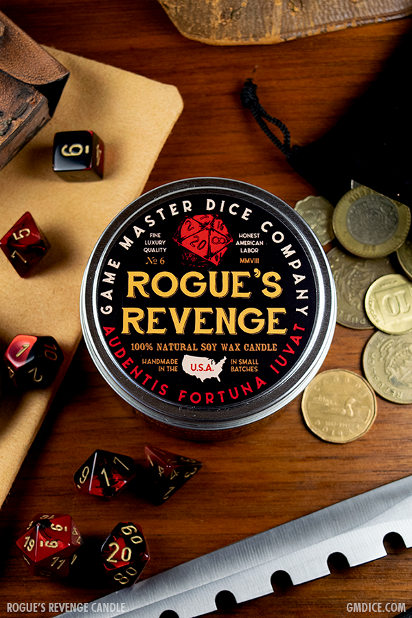 Game Master Dice – Velas de viagem por atacado – Vela Gamer Rogue's Revenge com fragrância amadeirada8